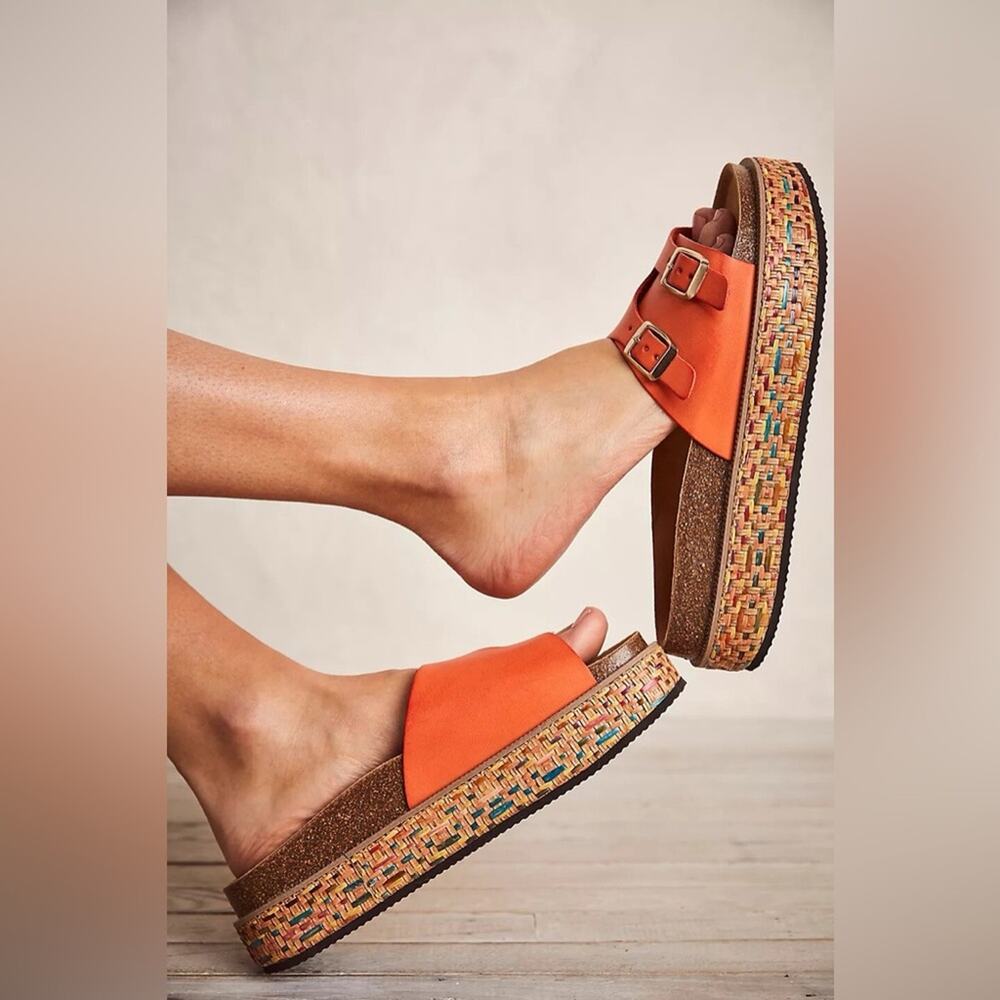 Free People Caravelle Cork Footbed Platform Boho Tiger Lily Sandal Slides 38